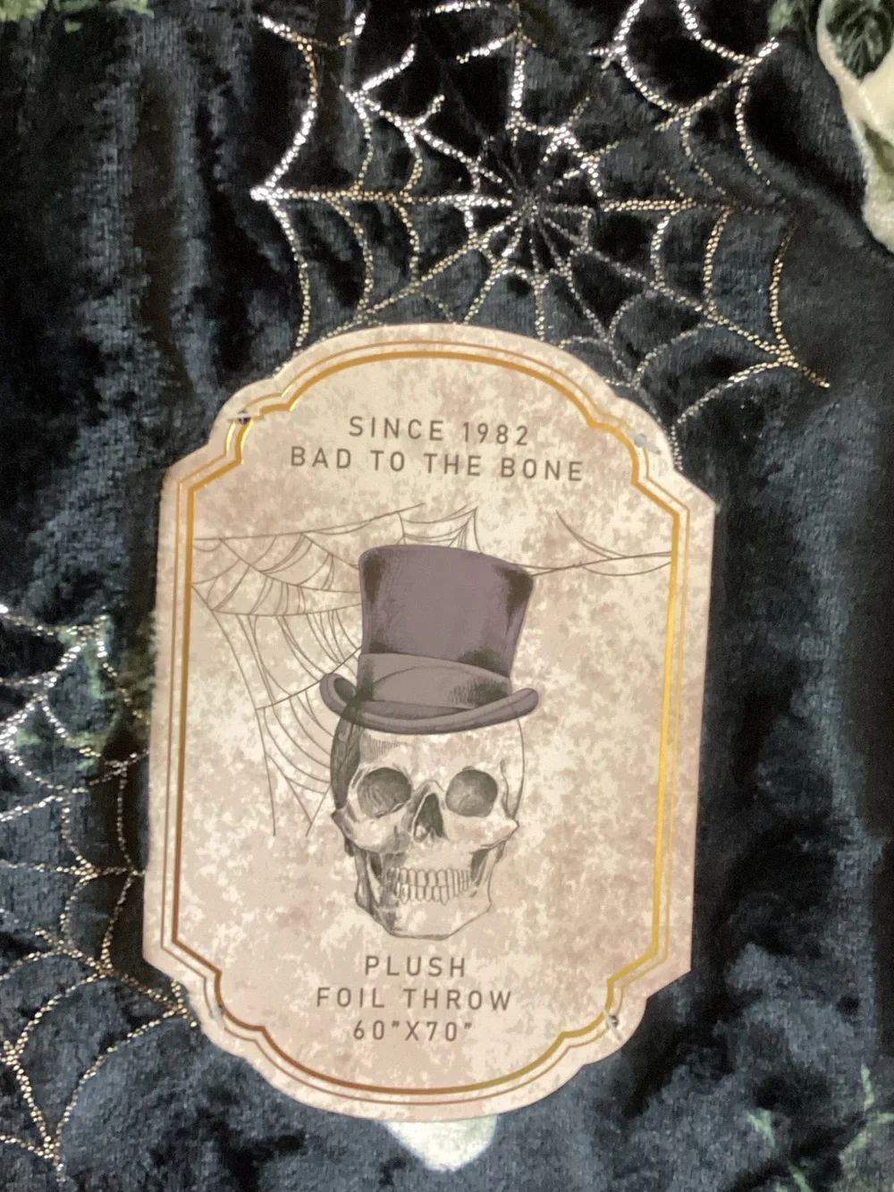 Halloween Skull and Spiderwebs Plush Foil Throw 🕷️